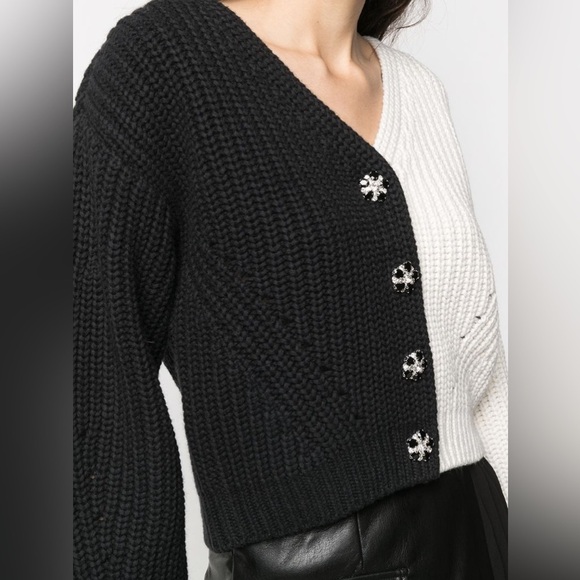 Self-Portrait Two Tone Button-up Cardigan Black/White - Picture 4 of 5